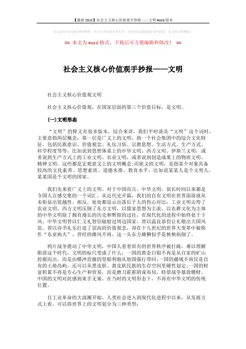 【最新2018】社会主义核心价值观手抄报——文明word版本 (5页)