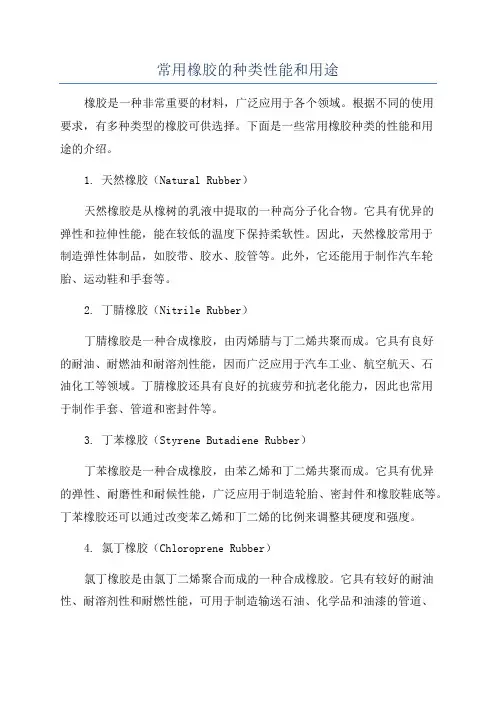 常用橡胶的种类性能和用途