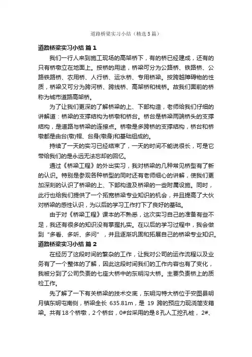 道路桥梁实习小结（精选5篇）