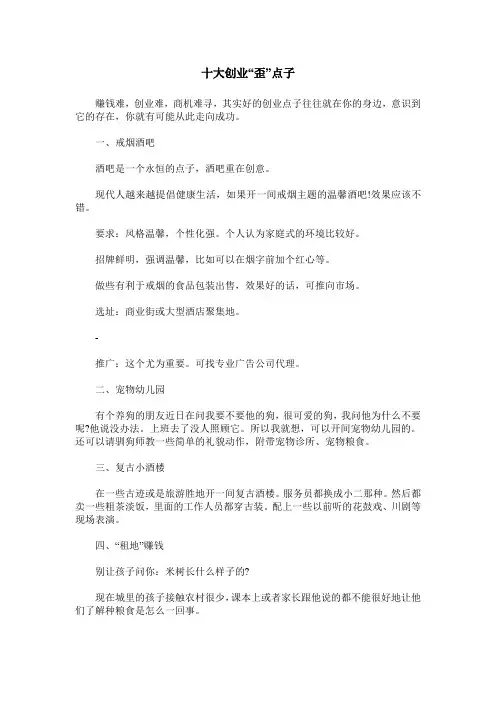 十大创业“歪”点子