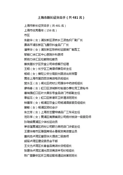 上海市新长征突击手（共481名）