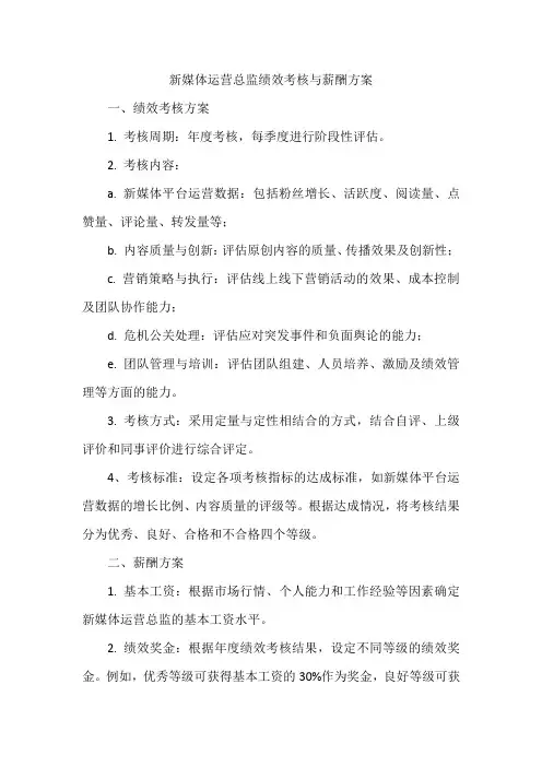 新媒体运营总监绩效考核与薪酬方案