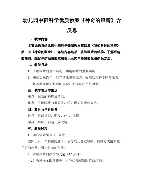 幼儿园中班科学优质教案《神奇的眼睛》含反思