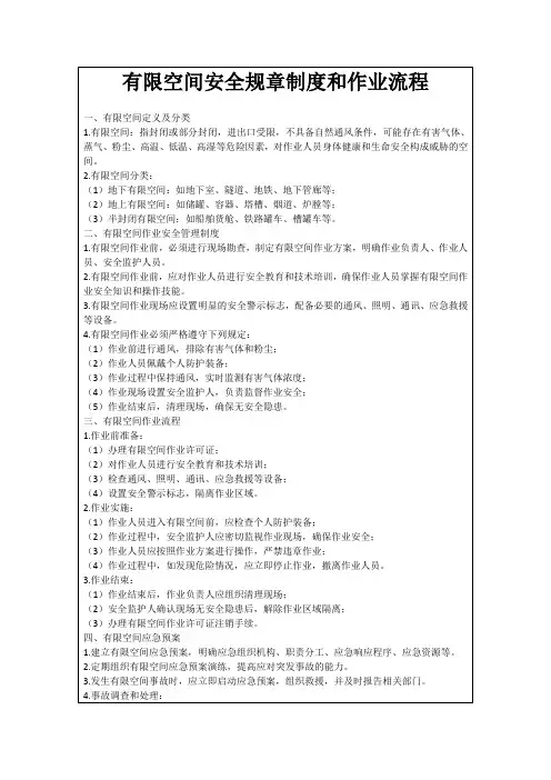 有限空间安全规章制度和作业流程