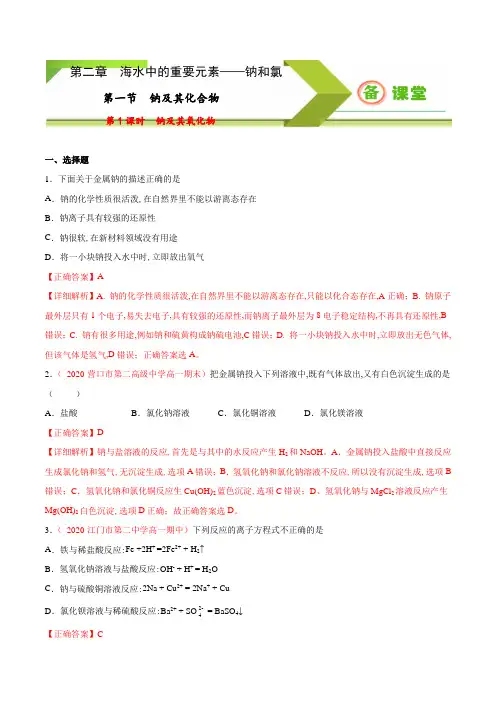 专题2.1.1 钠及其氧化物高一上学期必修第一册同步备课系列( 人教版2019)( 详细解析版)