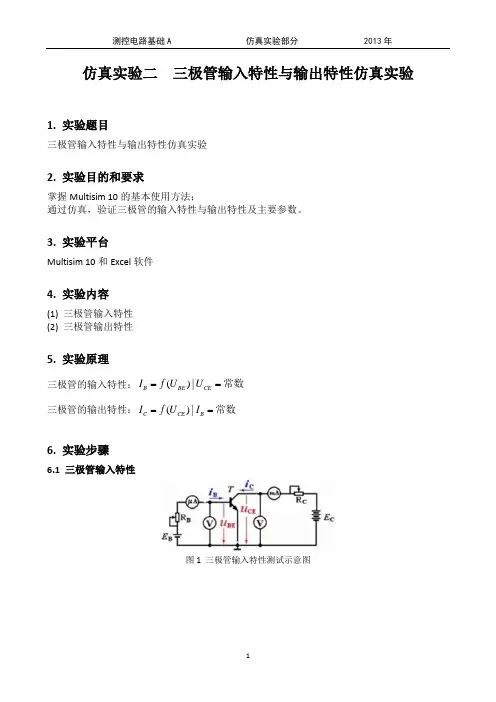 仿真实验--三极管特性仿真实验