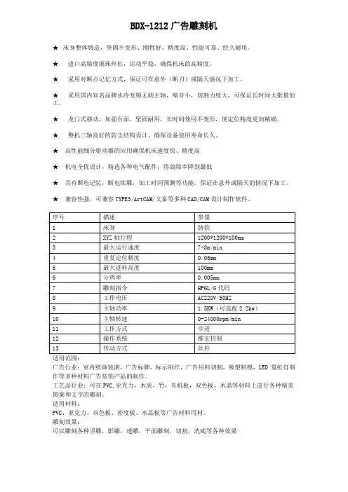 1212雕刻机性能特点