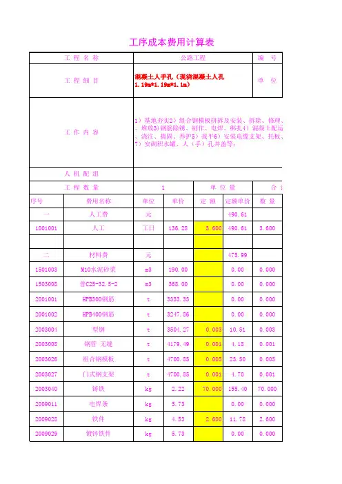 5313.06混凝土人手孔(现浇混凝土人孔1.19m 1.19