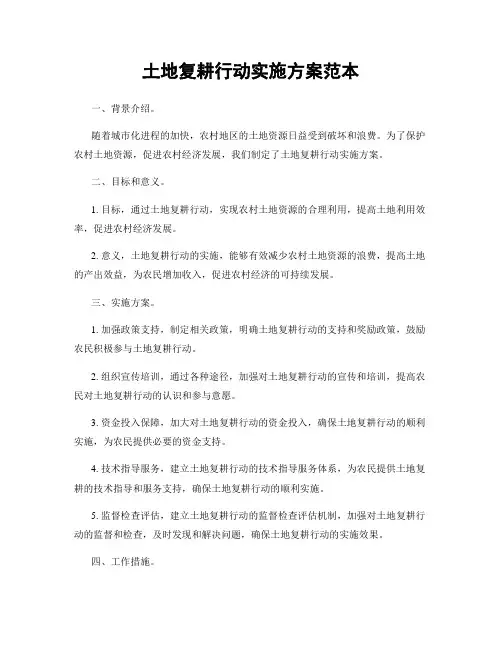 土地复耕行动实施方案范本