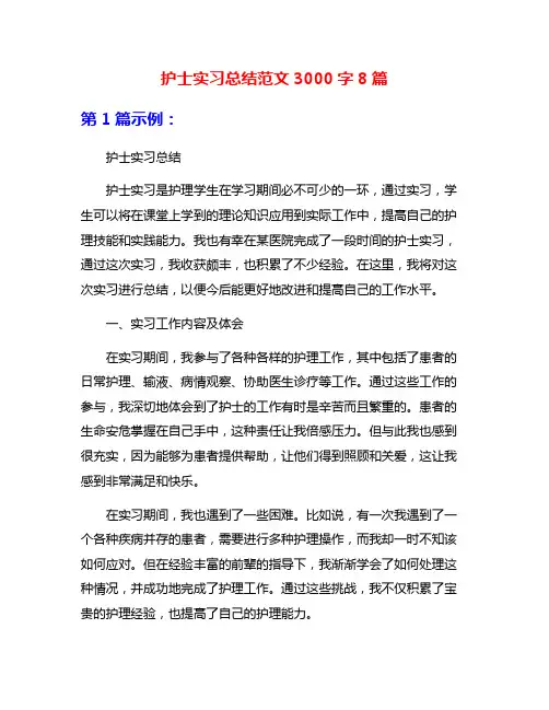 护士实习总结范文3000字8篇