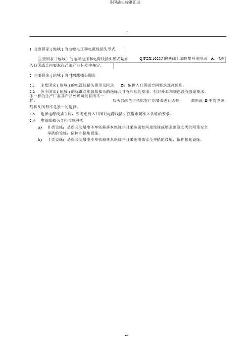 各国插头标准汇总