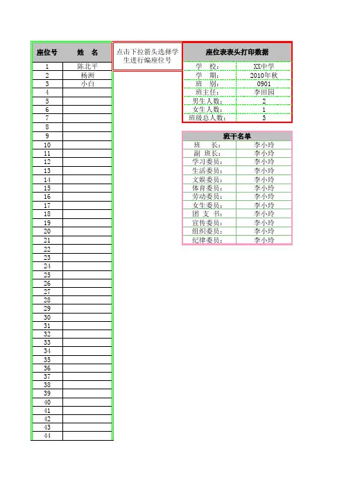 多样式智能座位表excel模版 