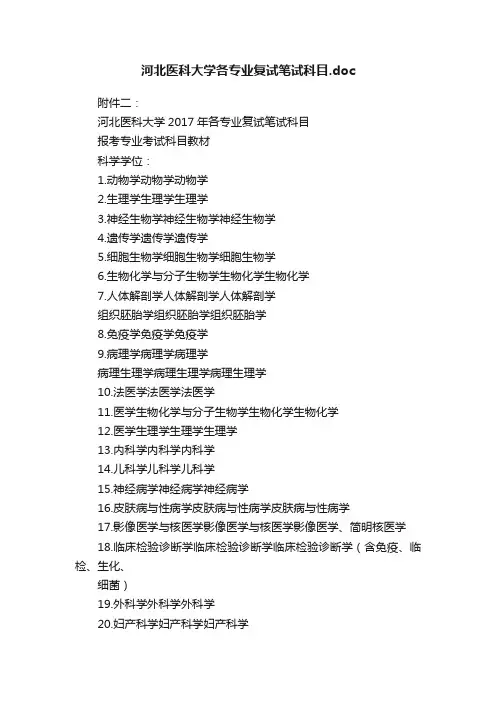 河北医科大学各专业复试笔试科目.doc