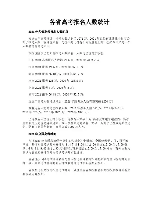 各省高考报名人数统计