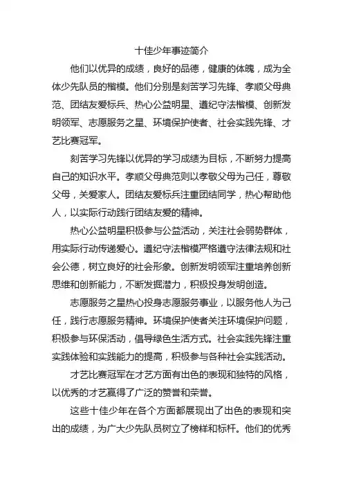 十佳少年事迹简介200字