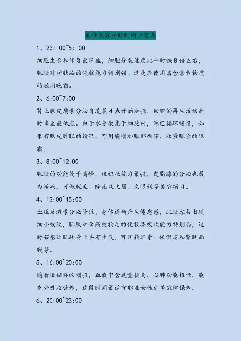最佳美容护肤时间一览表
