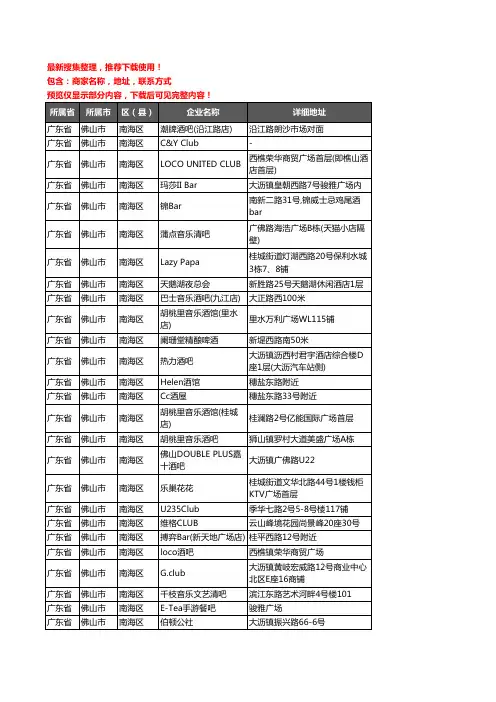 新版广东省佛山市南海区酒吧企业公司商家户名录单联系方式地址大全203家
