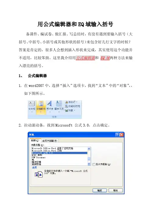 用公式编辑器和EQ域输入括号