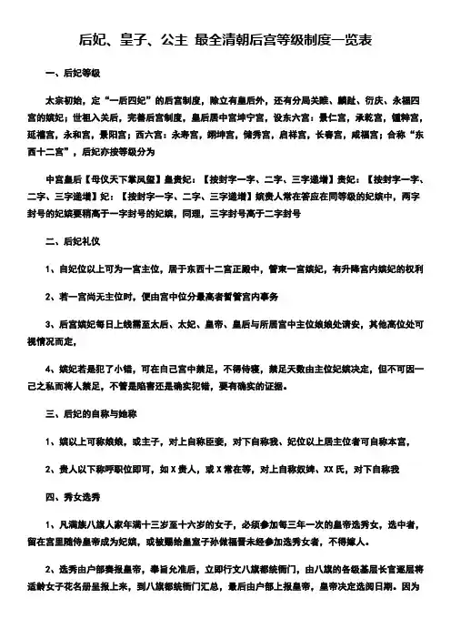 后妃、皇子、公主 最全清朝后宫等级制度一览表