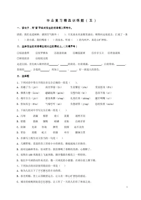 统编版六年级语文下册试题-40毕业复习精选训练题(五)及答案 