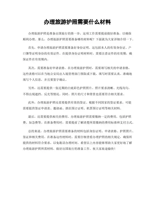 办理旅游护照需要什么材料