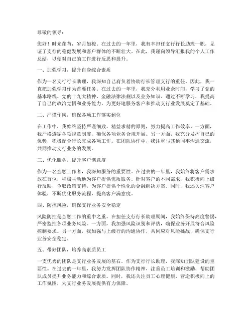 支行行长助理个人工作总结