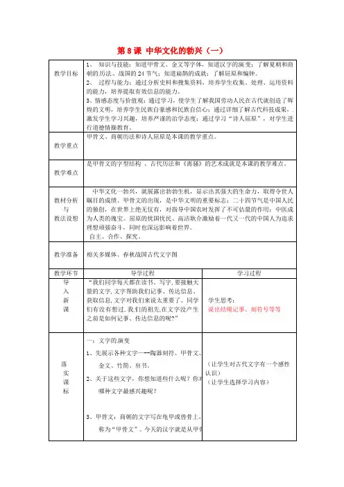 人教版初中历史七年级上册《8中华文化的勃兴(一)》word教案(15)