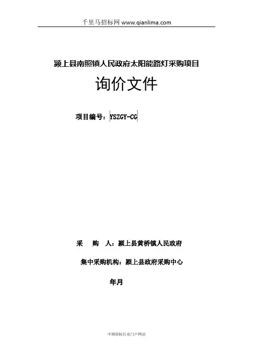 人民政府太阳能路灯采购项目招投标书范本