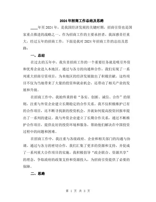 2024年招商工作总结及思路