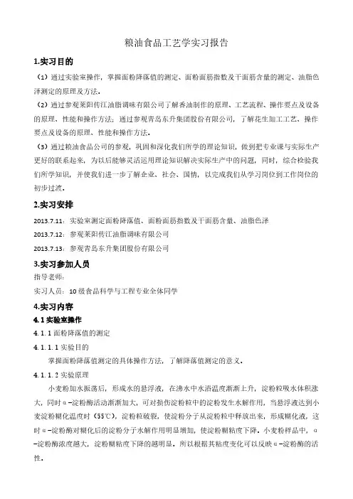 粮油产品加工实习总结报告