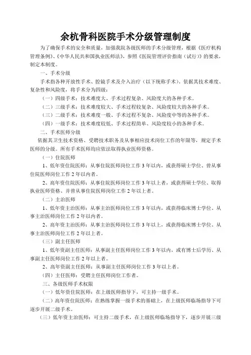 医院手术分级权限