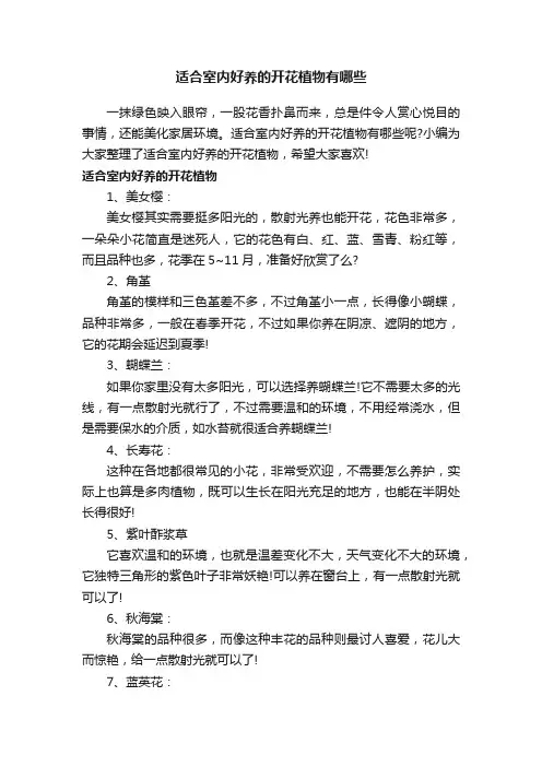 适合室内好养的开花植物有哪些