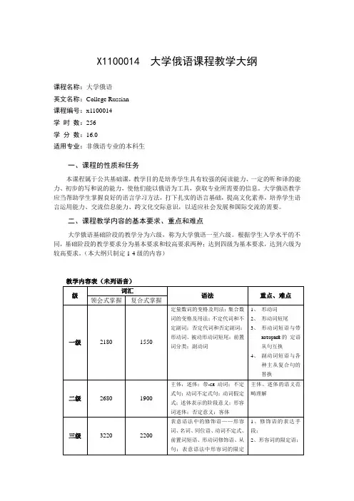 X1100014大学俄语课程教学大纲-辽宁科技大学