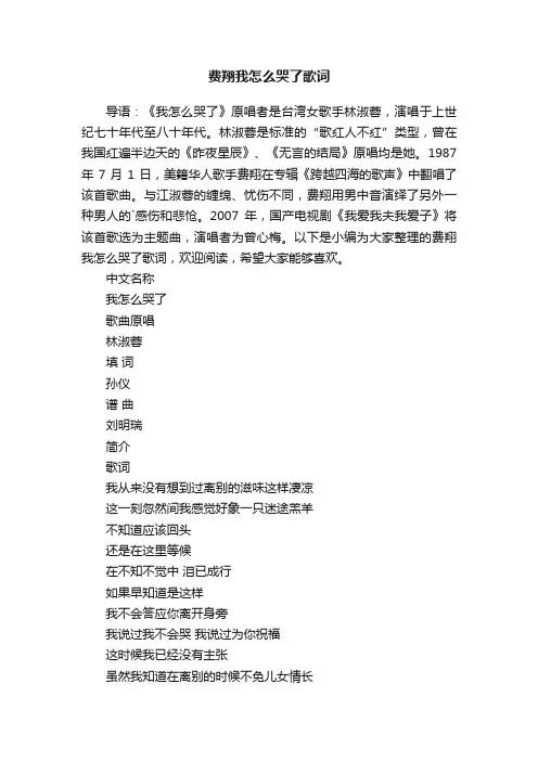 费翔我怎么哭了歌词