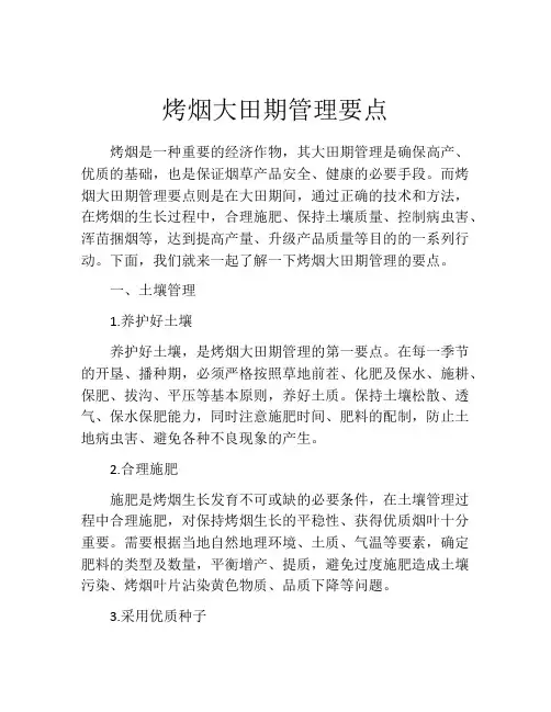 烤烟大田期管理要点