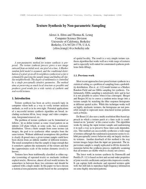 Texture synthesis by non-parametric sampling