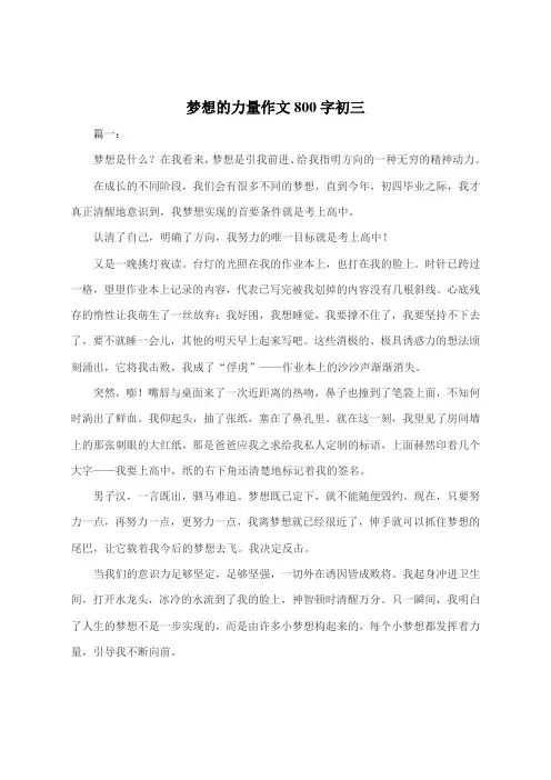 梦想的力量作文800字初三