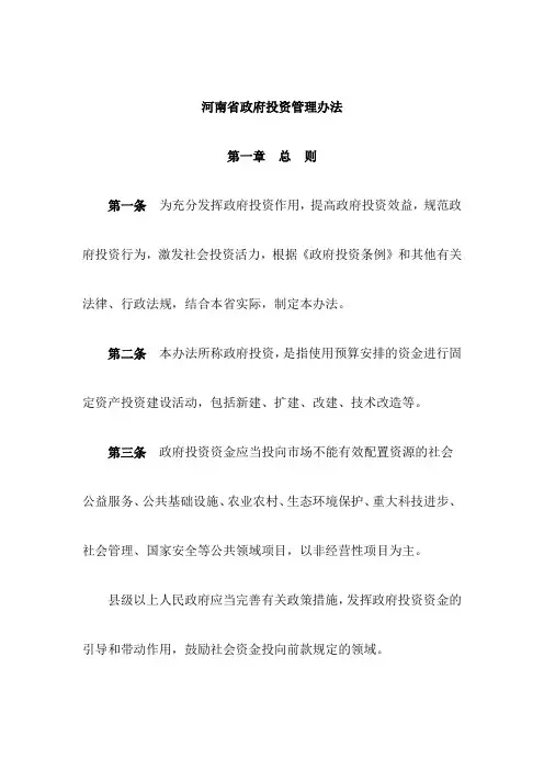 河南省政府投资管理办法