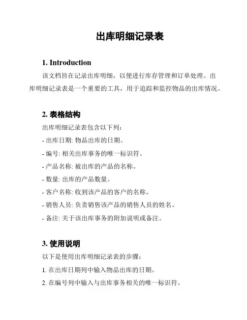 出库明细记录表
