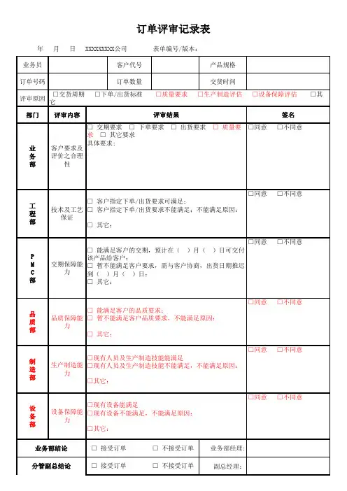订单评审记录表