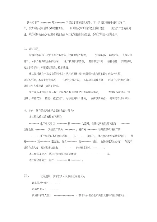 危险化学品建设项目试车(试生产)技术方案