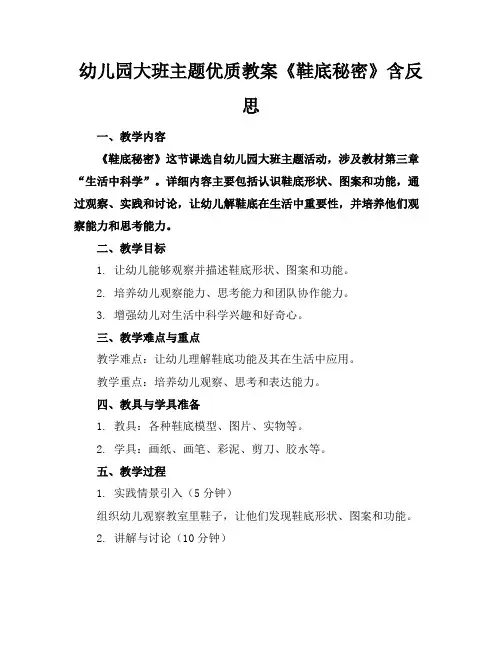 幼儿园大班主题优质教案《鞋底的秘密》含反思