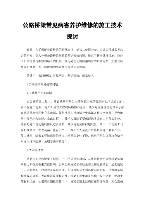 公路桥梁常见病害养护维修的施工技术探讨