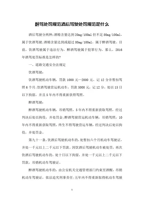 醉驾处罚规范酒后驾驶处罚规范是什么