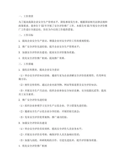 安全评价推广工作总结报告