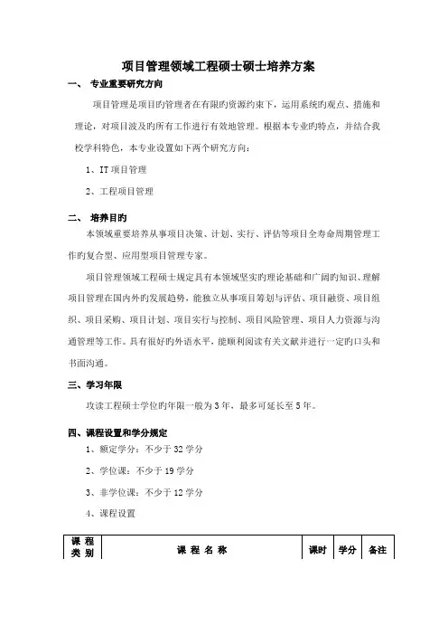 项目管理工程硕士培养方案