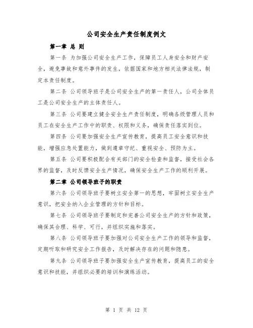 公司安全生产责任制度例文（4篇）