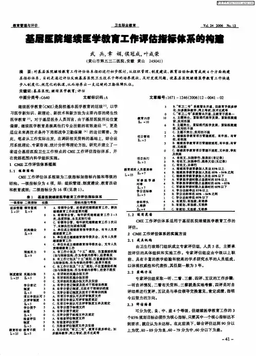 基层医院继续医学教育工作评估指标体系的构建