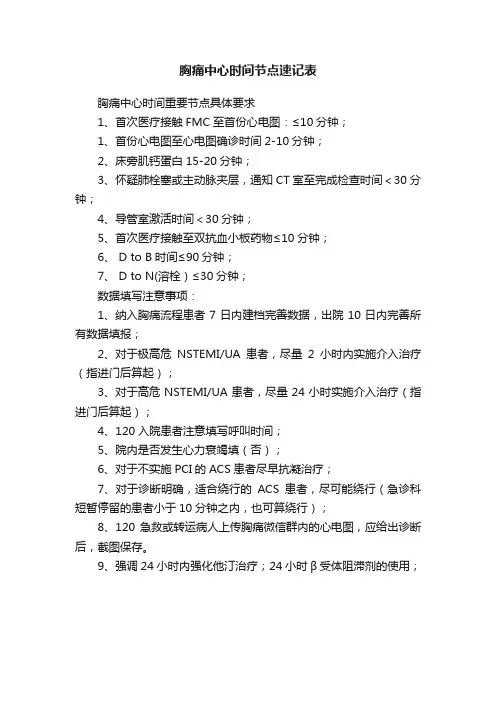 胸痛中心时间节点速记表