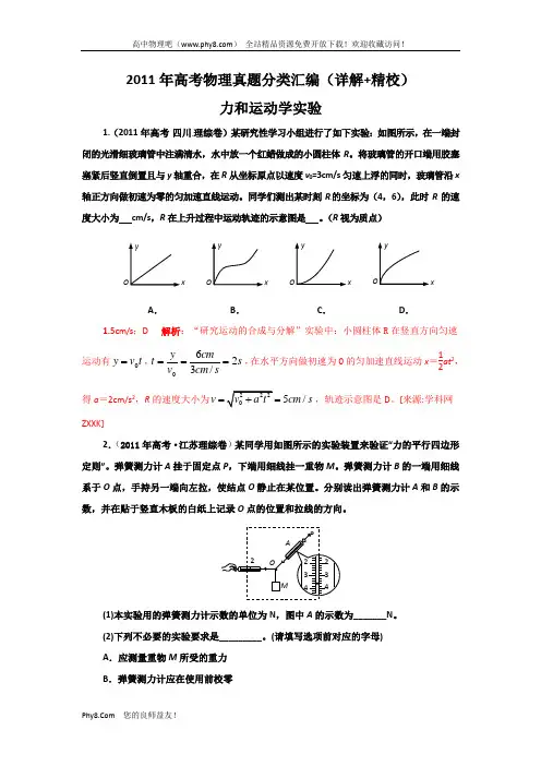 2011年高考物理真题分类汇编-力和运动学实验(详解_精校)